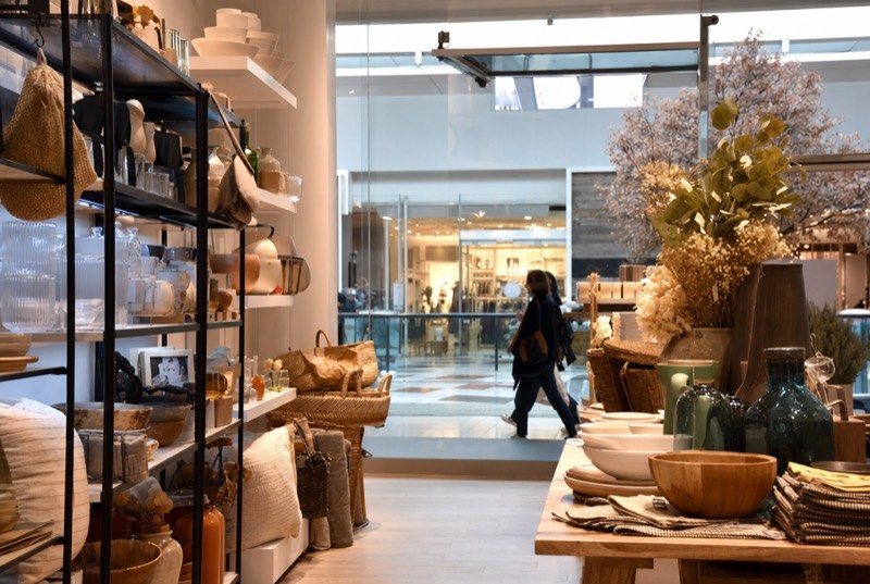 A bright shop interior inside a shopping centre